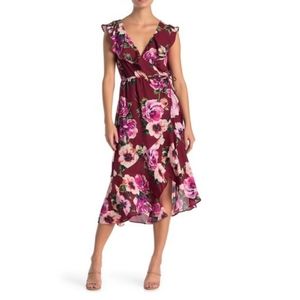 Socialite Ruffled Faux Wrap High/Low Midi Dress